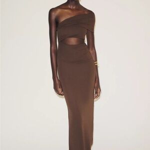 Zara One Shoulder Brown Dress